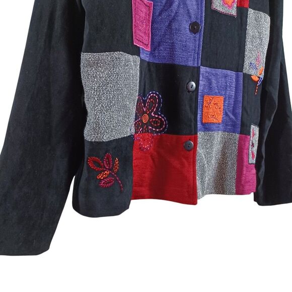 Koret Patchwork Embroidered Jacket Sz L Black Multicolor Artsy Boho Style - Picture 4 of 8
